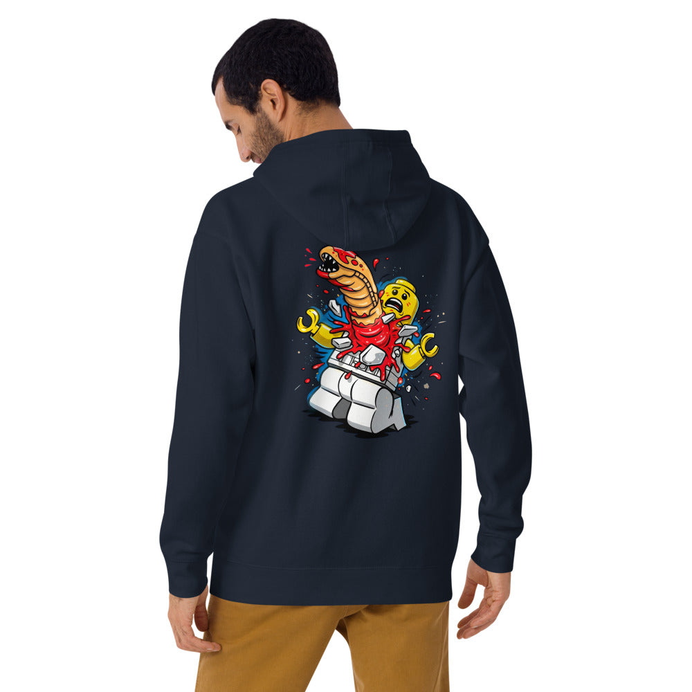 Hoodie Alien Brick Astronaut Surprise - Modelo masculino espalda 2
