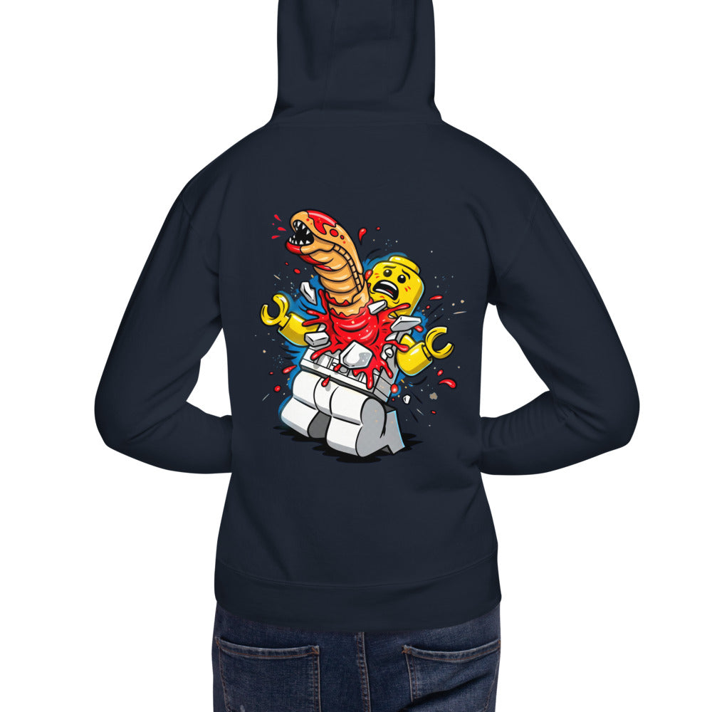 Hoodie Alien Brick Astronaut Surprise - Modelo masculino espalda