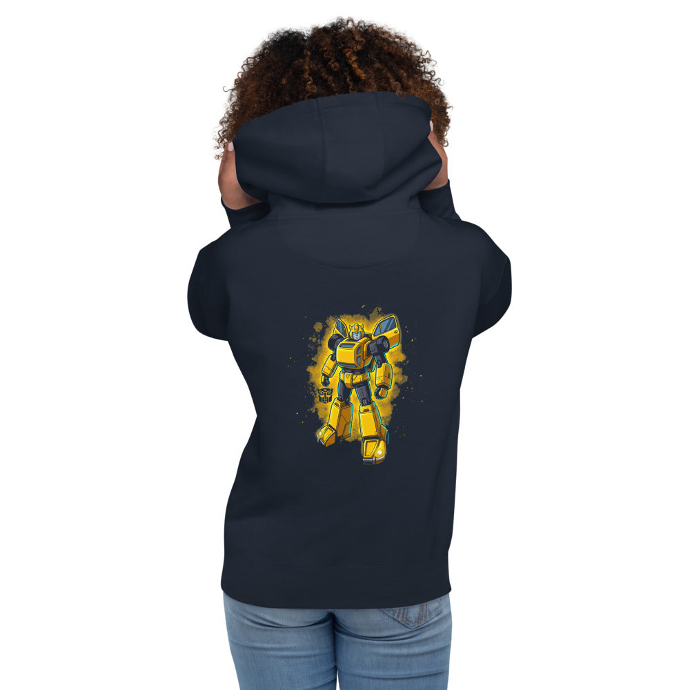 Hoodie Bumblebee Autobot Yellow Glow Dust Cloud - Modelo femenina espalda
