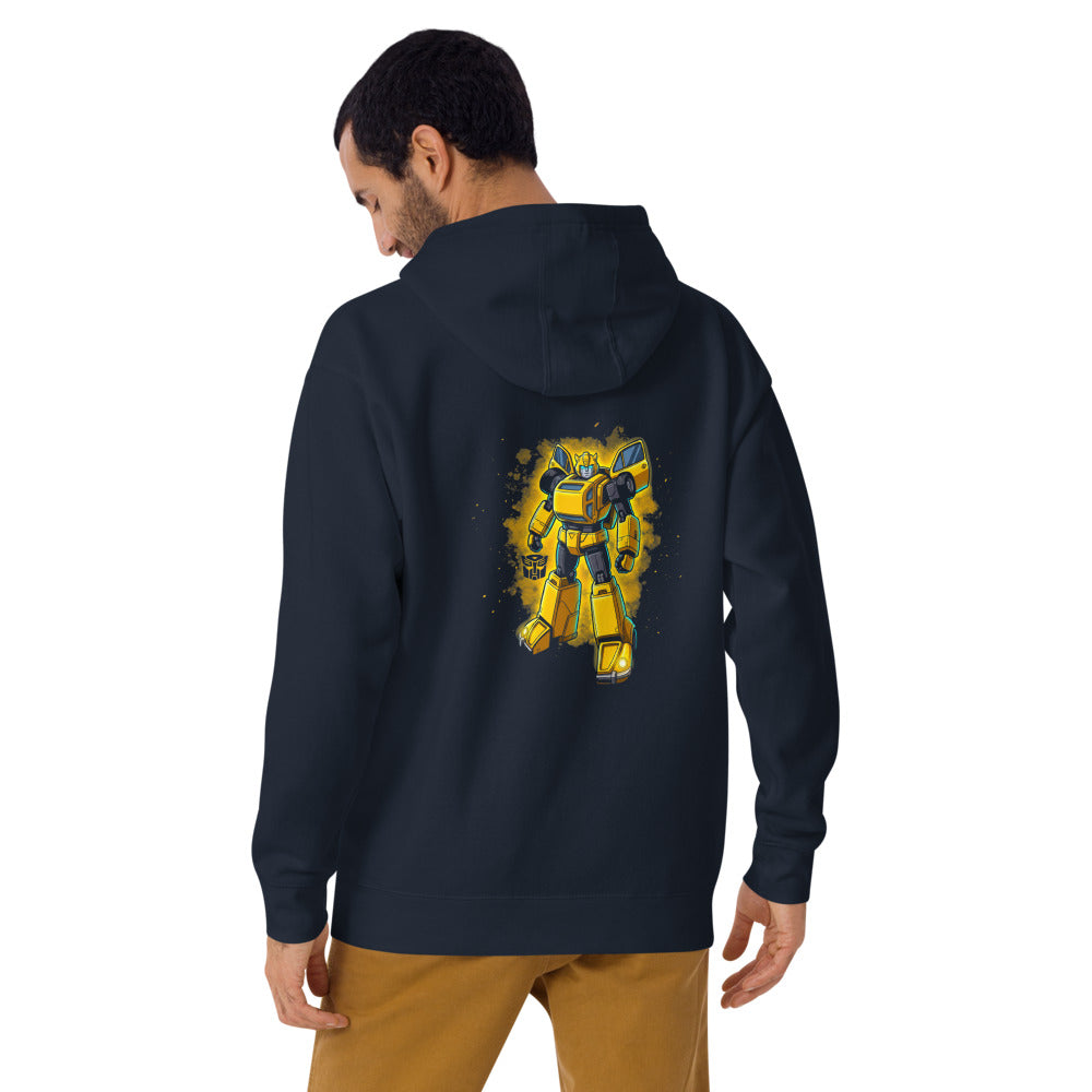 Hoodie Bumblebee Autobot Yellow Glow Dust Cloud - Modelo masculino espalda 2