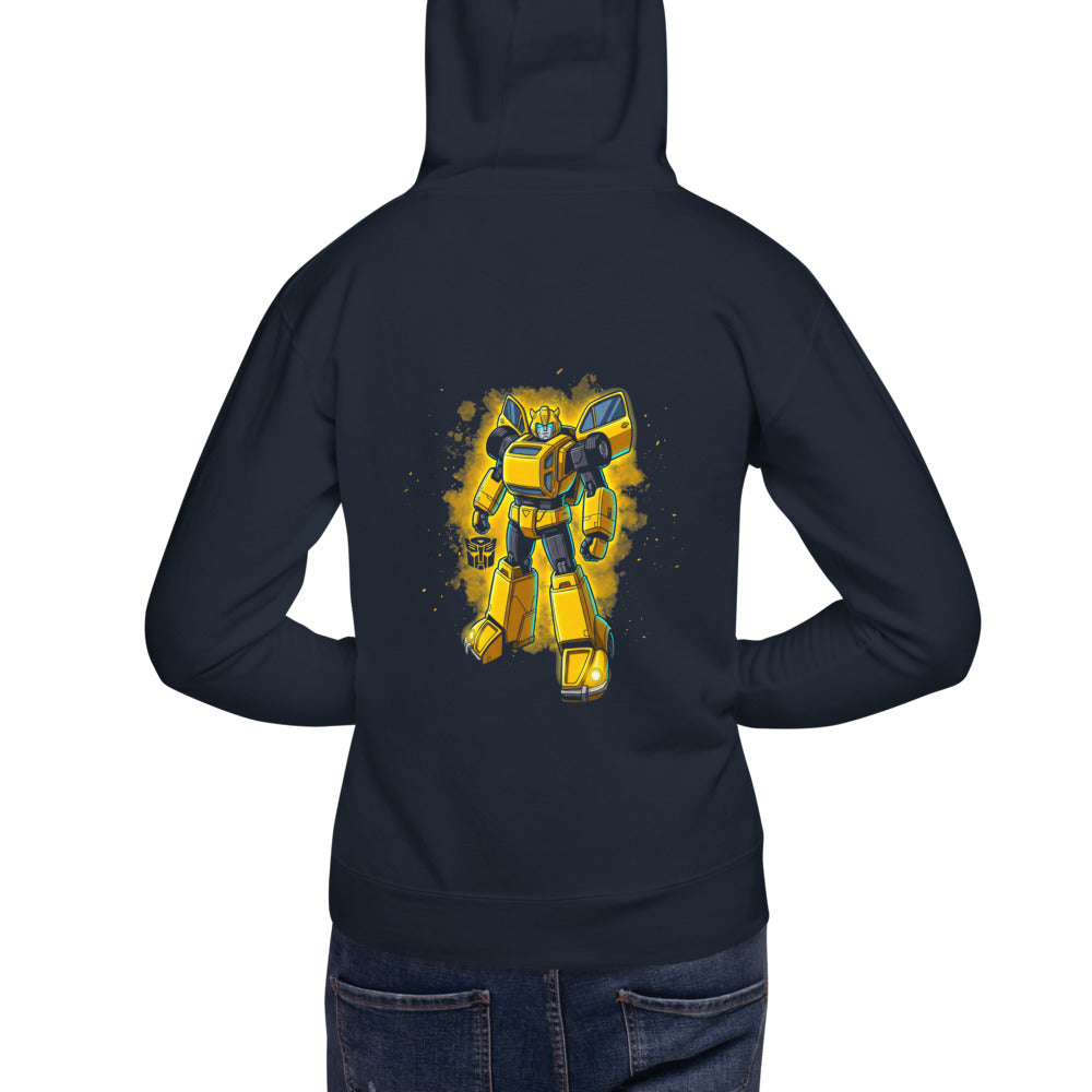 Hoodie Bumblebee Autobot Yellow Glow Dust Cloud - Modelo masculino espalda