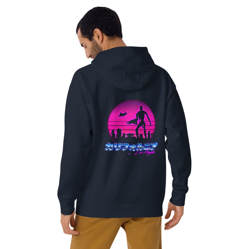 Hoodie Terminator Los Angeles Synthwave Endoskeleton - Modelo masculino espalda 2