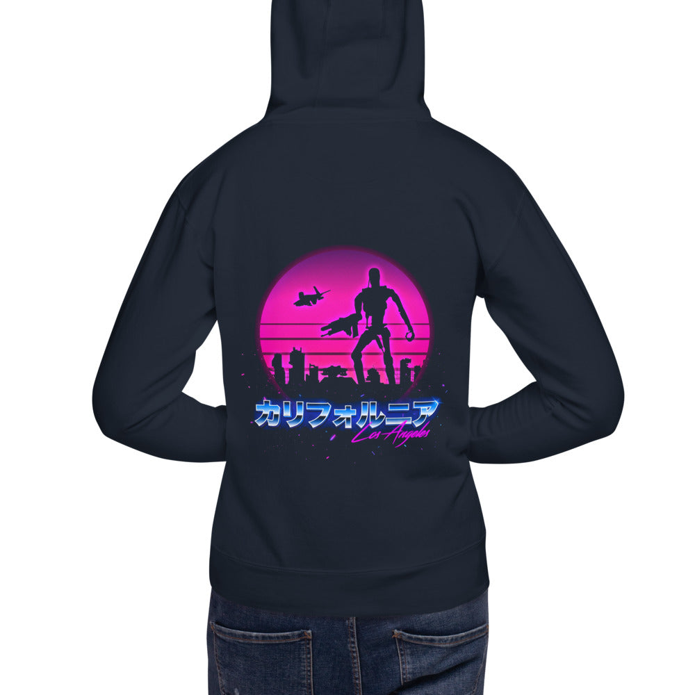 Hoodie Terminator Los Angeles Synthwave Endoskeleton - Modelo masculino espalda