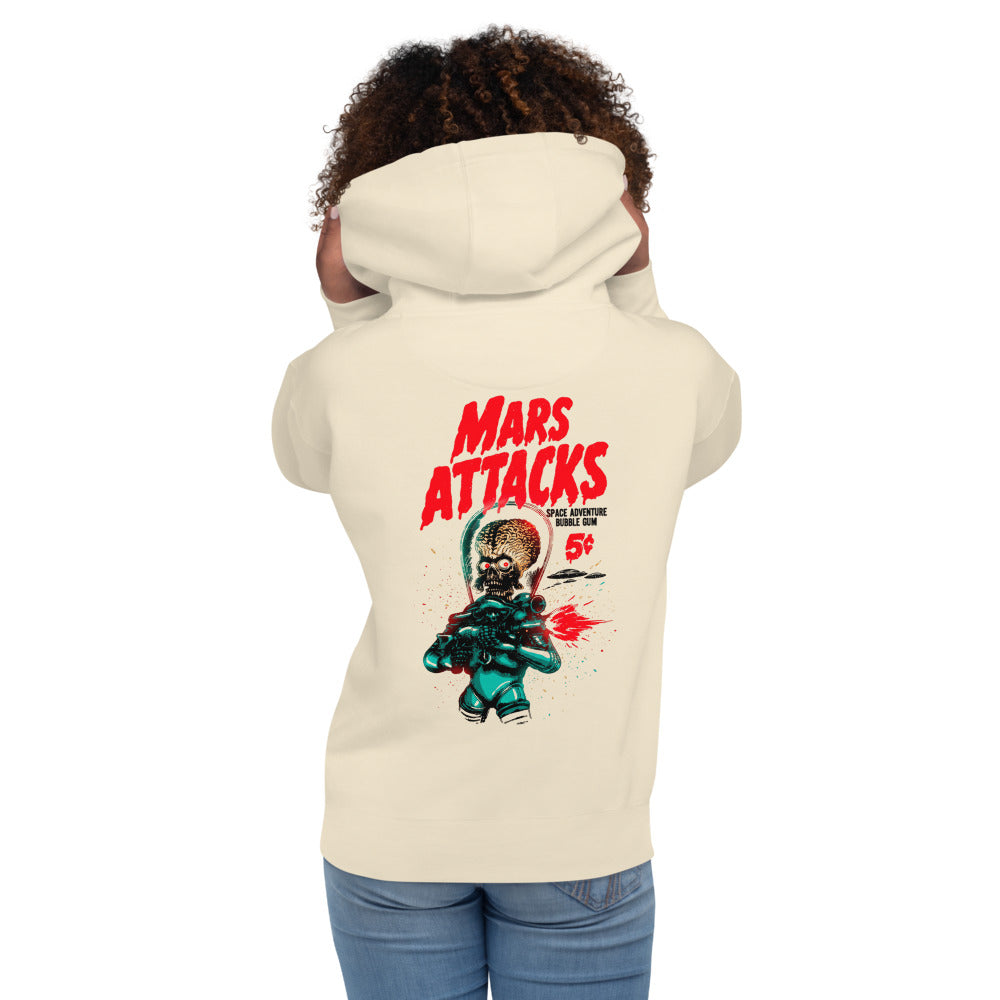 Hoodie Mars Attacks Space Adventure Bubble Gum - Modelo femenina espalda