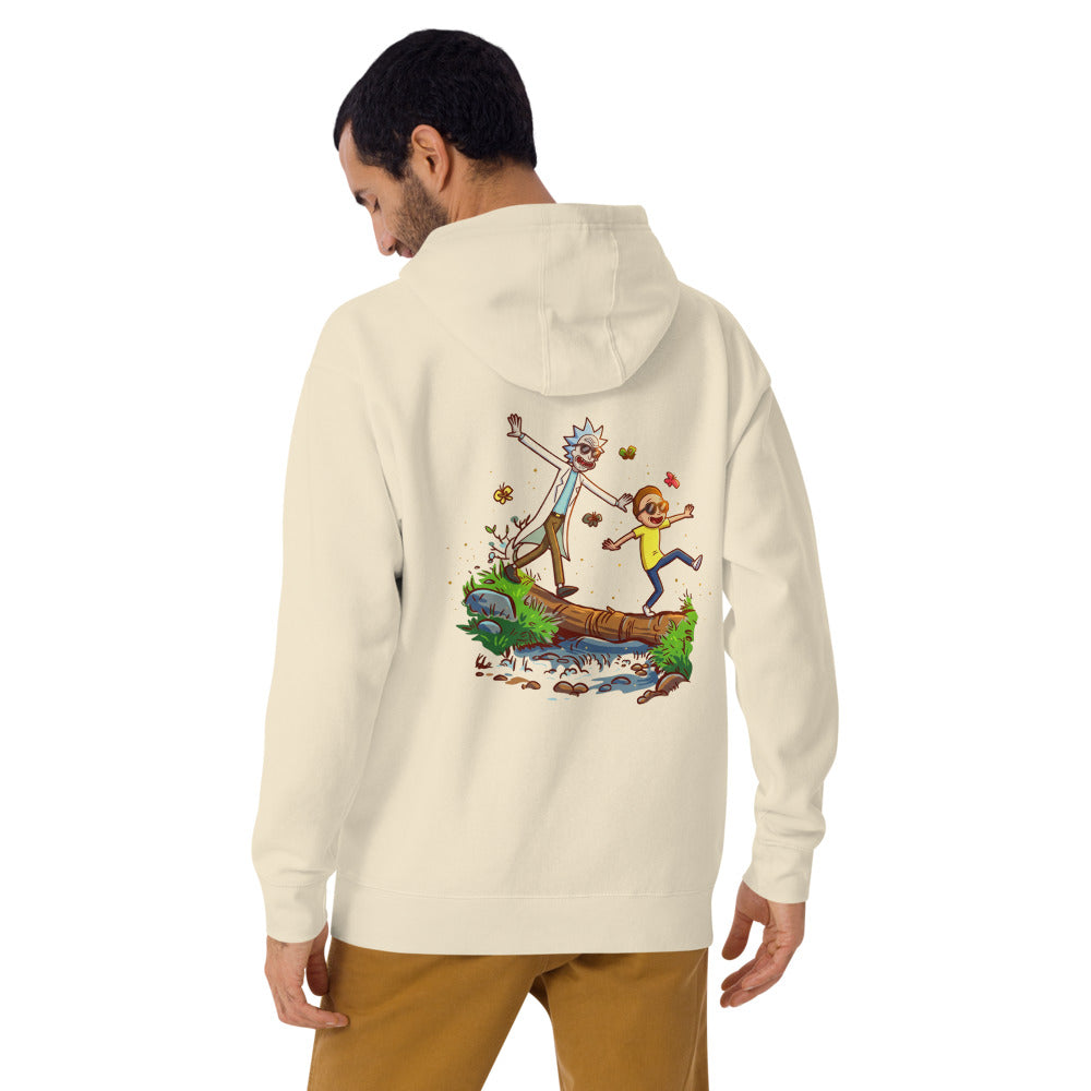 Hoodie Rick And Morty Balancing Log Sunglasses - Modelo masculino espalda 2