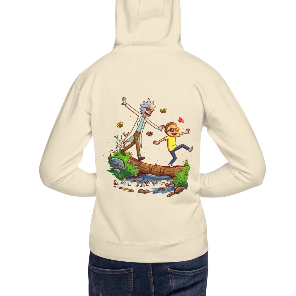 Hoodie Rick And Morty Balancing Log Sunglasses - Modelo masculino espalda
