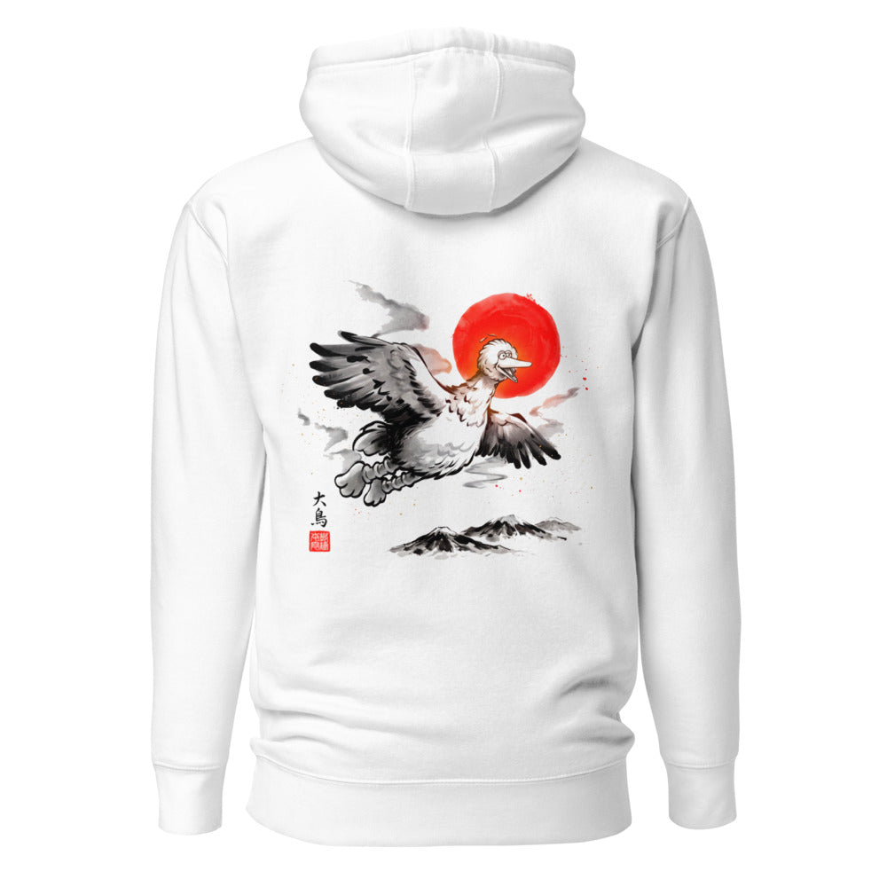 Hoodie Big Bird Ink Wash Flying Red Sun - Espalda