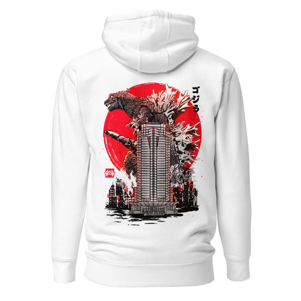 Hoodie Godzilla Sumi-e Red Sun Skyscraper - Espalda
