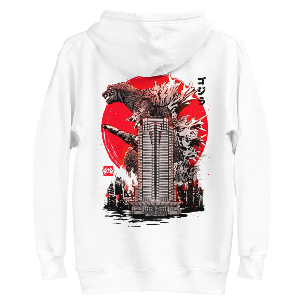 Hoodie Godzilla Sumi-e Red Sun Skyscraper - Plano