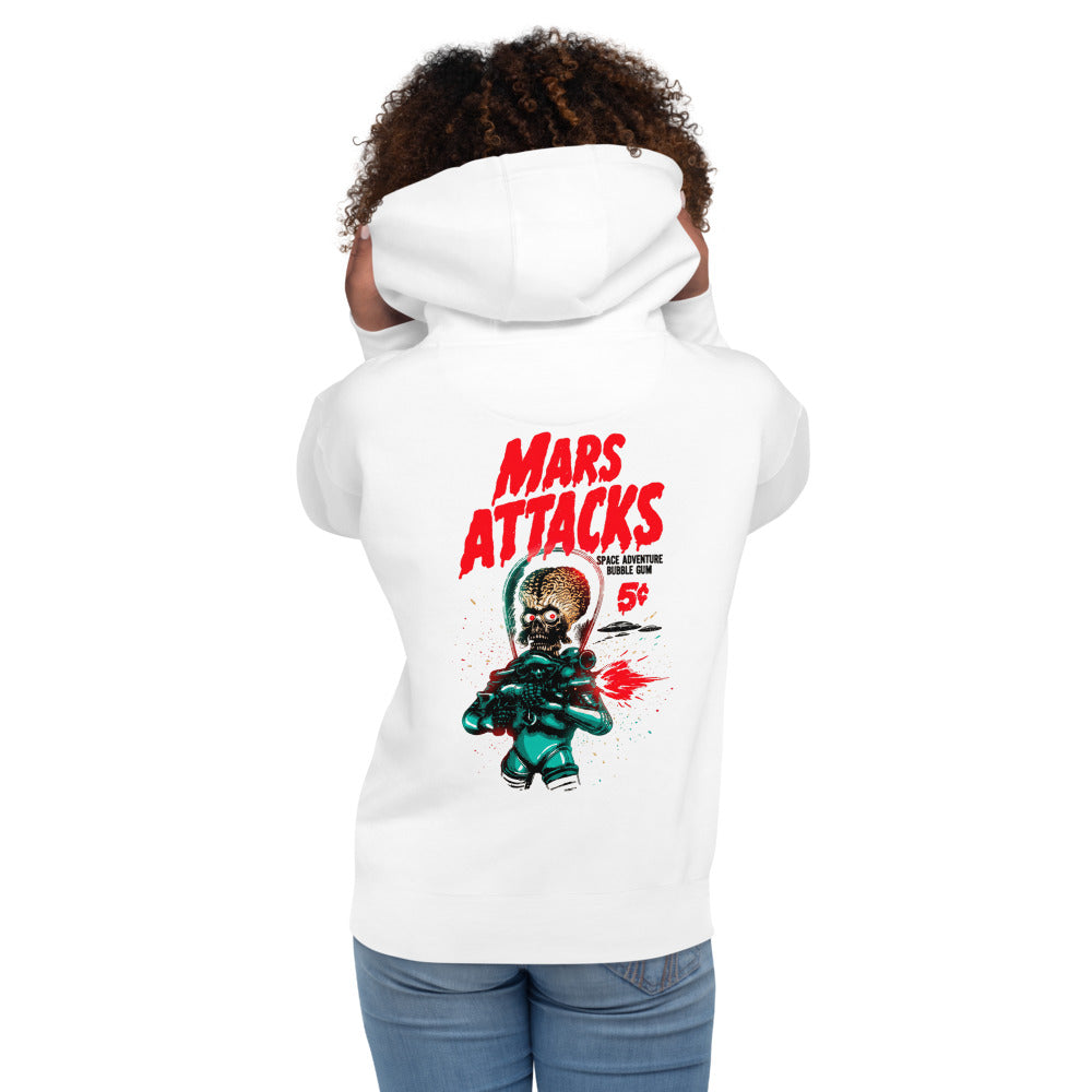 Hoodie Mars Attacks Space Adventure Bubble Gum - Modelo femenina espalda