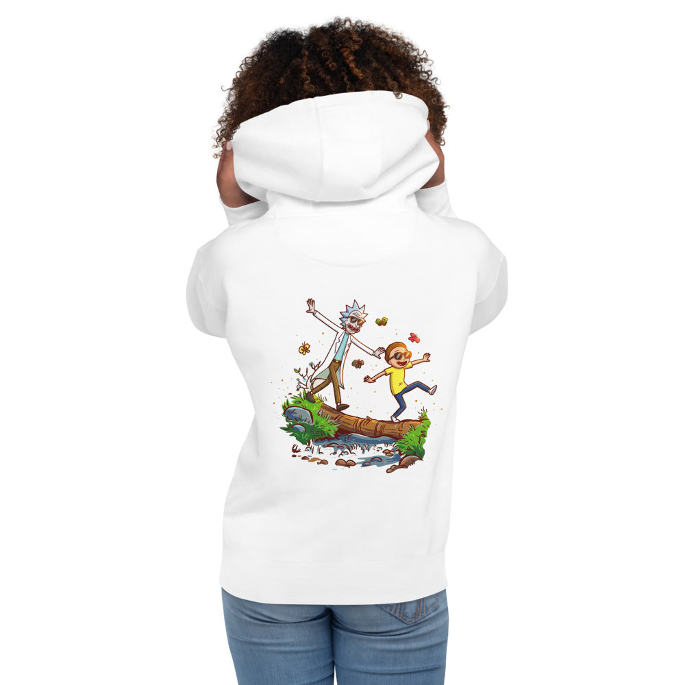 Hoodie Rick And Morty Balancing Log Sunglasses - Modelo femenina espalda
