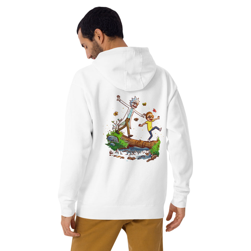 Hoodie Rick And Morty Balancing Log Sunglasses - Modelo masculino espalda 2