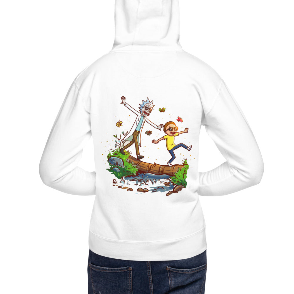 Hoodie Rick And Morty Balancing Log Sunglasses - Modelo masculino espalda