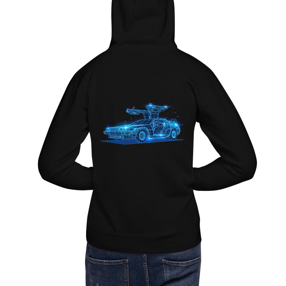 Hoodie Back To The Future DeLorean Neon Wireframe - Modelo masculino espalda