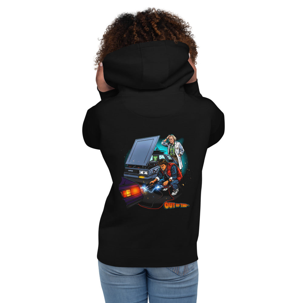 Hoodie Back To The Future Out Of Time Jumpstart - Modelo femenina espalda