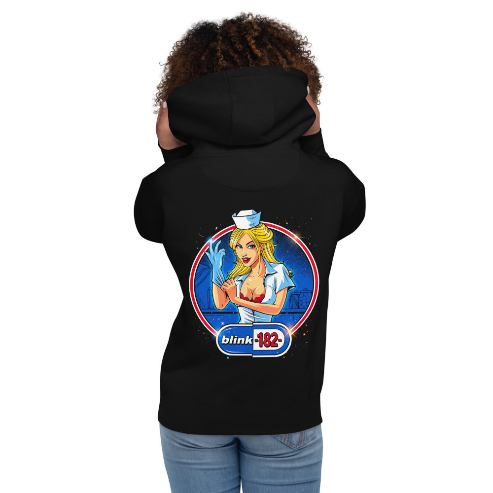 Hoodie Blink 182 Nurse Glove Capsule Logo - Modelo femenina espalda