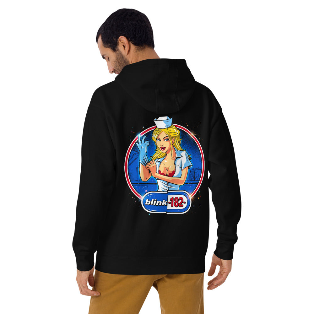 Hoodie Blink 182 Nurse Glove Capsule Logo - Modelo masculino espalda 2