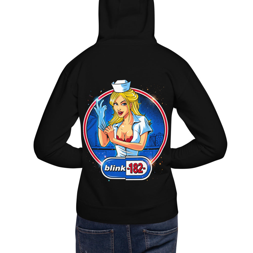 Hoodie Blink 182 Nurse Glove Capsule Logo - Modelo masculino espalda