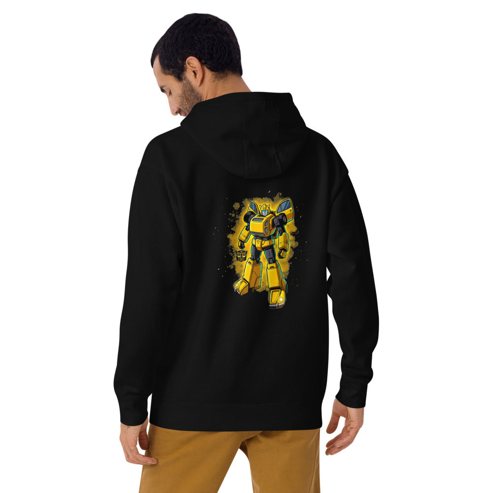 Hoodie Bumblebee Autobot Yellow Glow Dust Cloud - Modelo masculino espalda 2