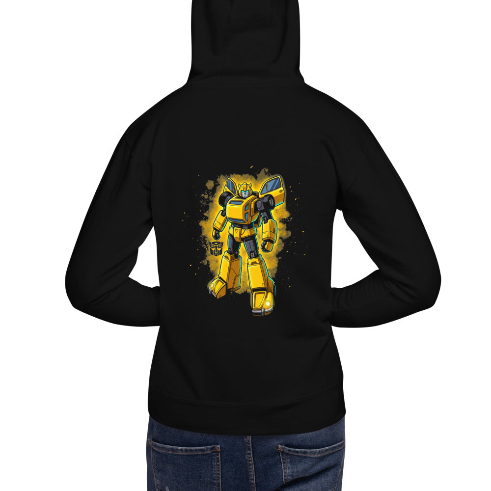 Hoodie Bumblebee Autobot Yellow Glow Dust Cloud - Modelo masculino espalda