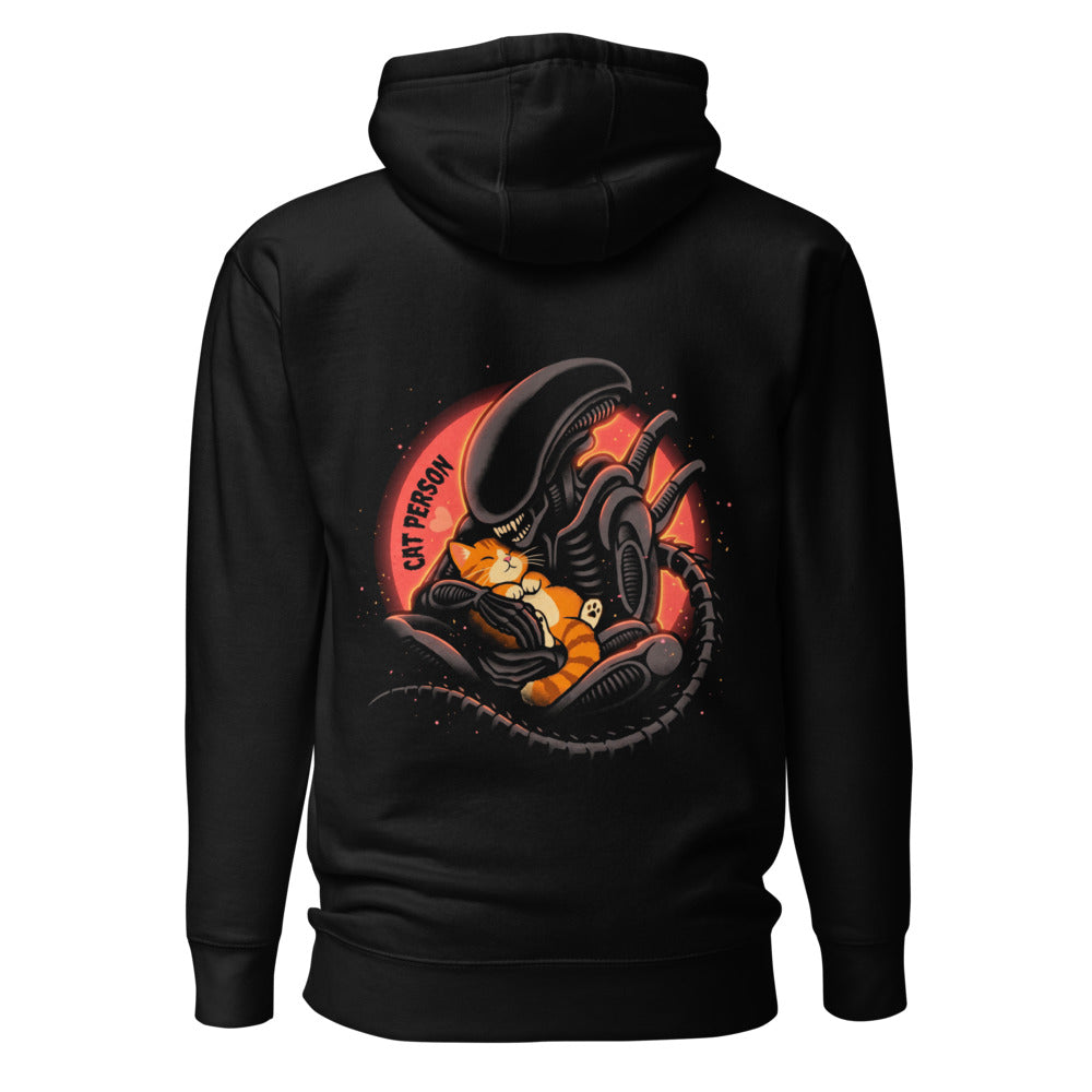 Hoodie Cat Person Xenomorph Hugging Orange Kitten - Espalda