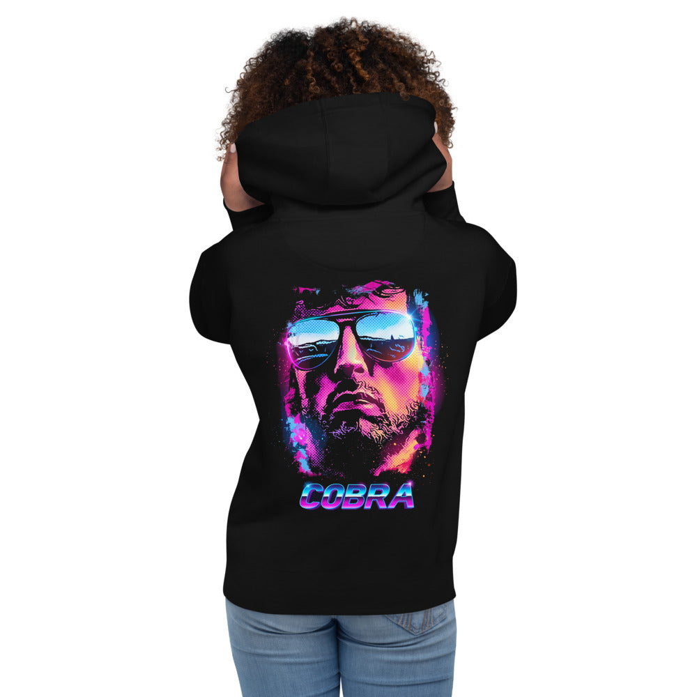 Hoodie Cobra Neon Sunglasses Synthwave - Modelo femenina espalda