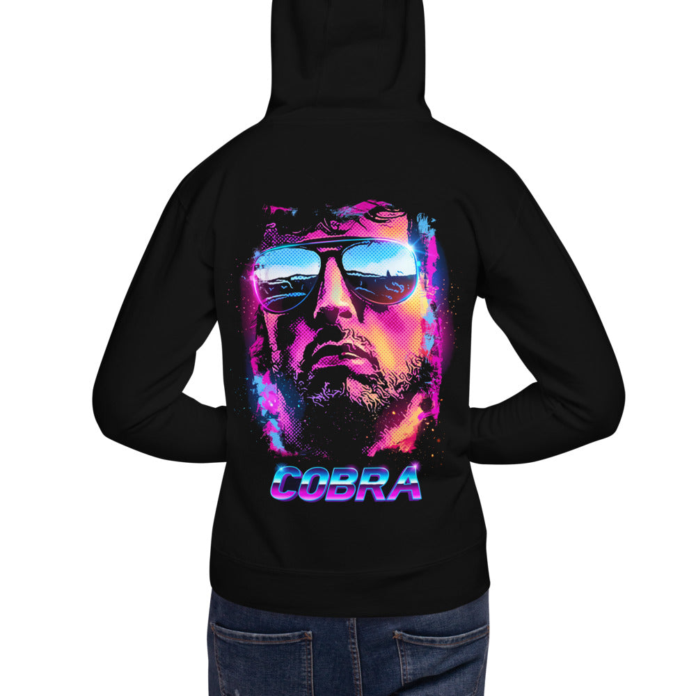 Hoodie Cobra Neon Sunglasses Synthwave - Modelo masculino espalda