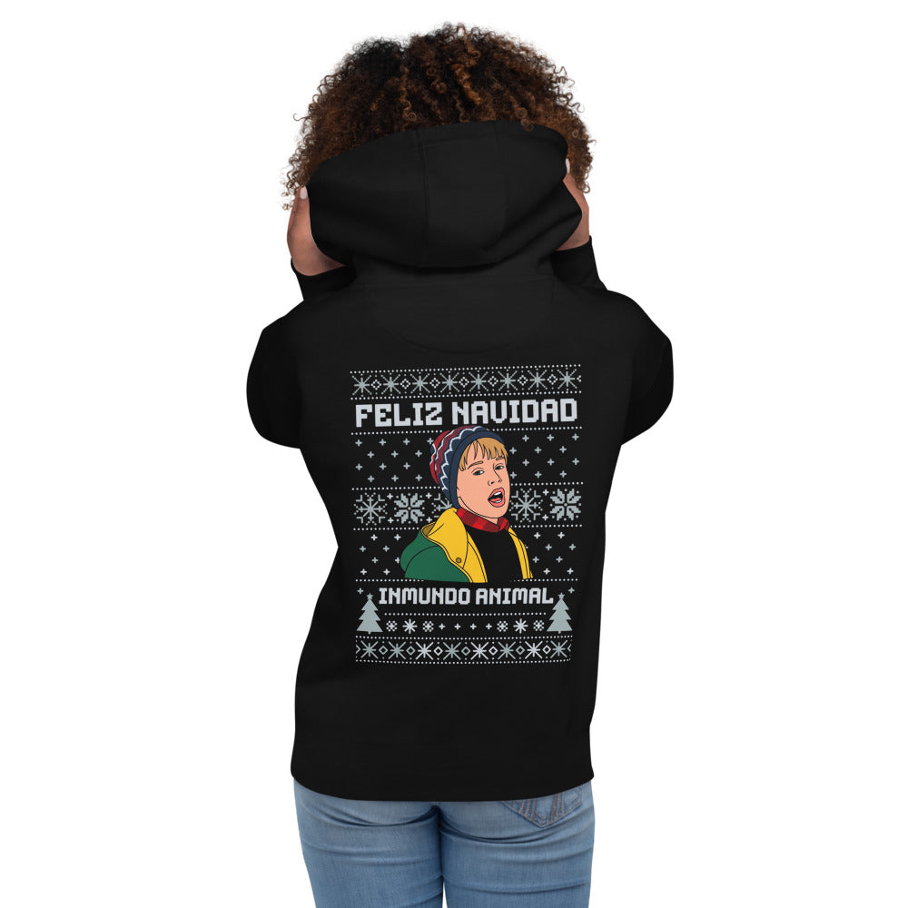Hoodie Feliz Navidad Inmundo Animal Suéter Feo - Modelo femenina espalda