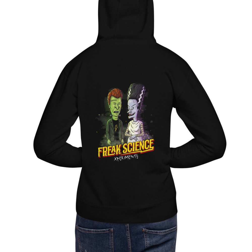 Hoodie Freak Science Xperiments Frankenstein Bride - Modelo masculino espalda