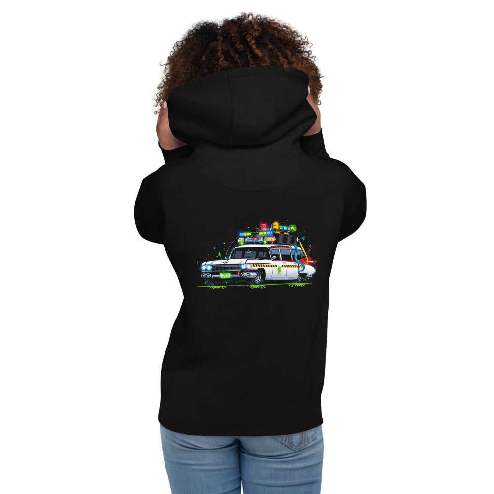 Hoodie Ghostbusters Ecto-1 Green Slime Roof Lights - Modelo femenina espalda
