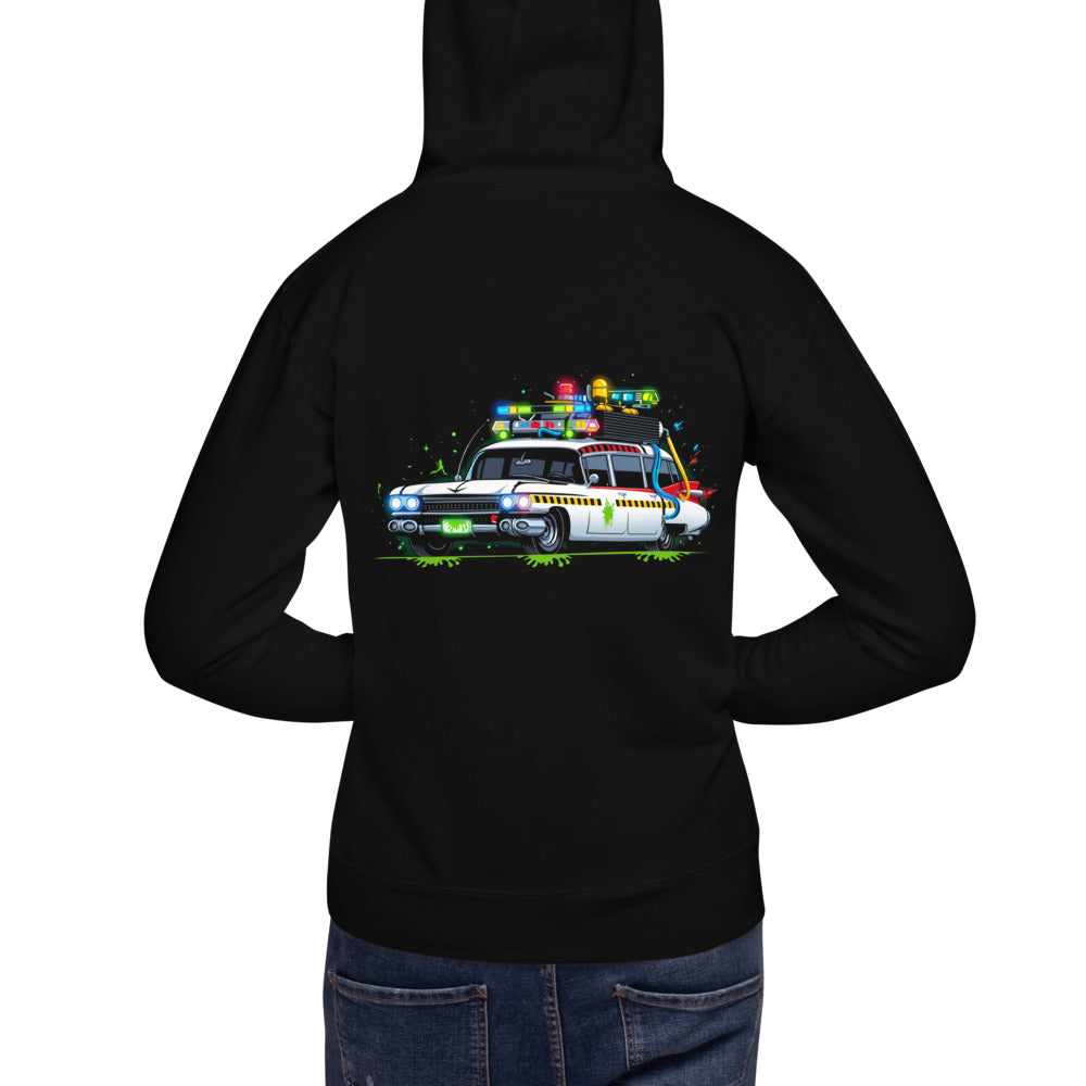 Hoodie Ghostbusters Ecto-1 Green Slime Roof Lights - Modelo masculino espalda