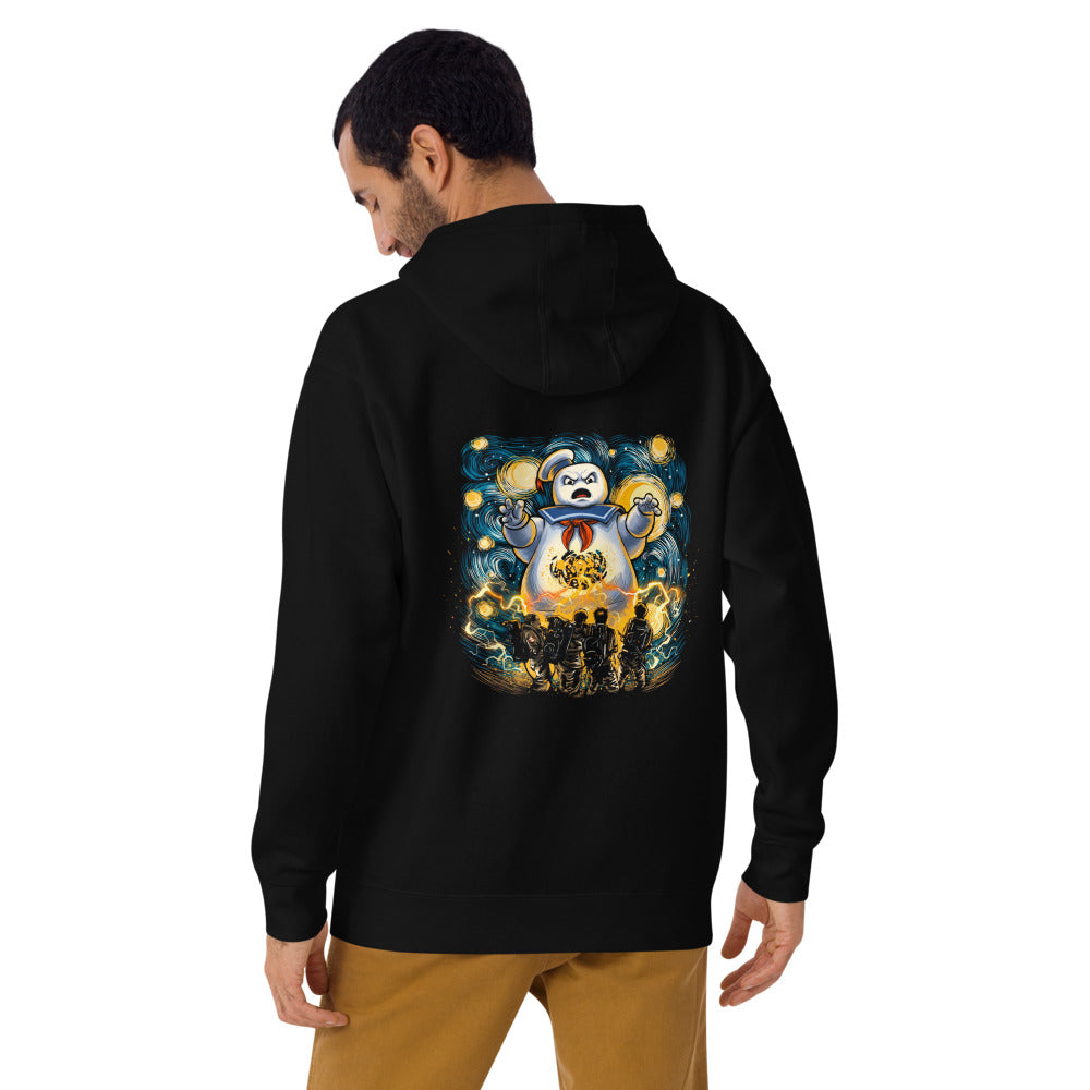 Hoodie Ghostbusters Stay Puft Starry Night - Modelo masculino espalda 2