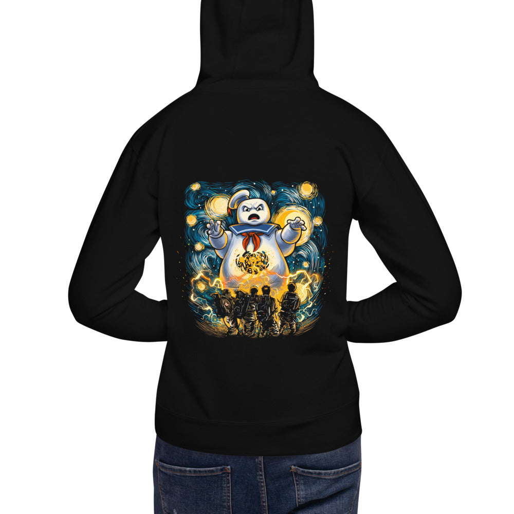Hoodie Ghostbusters Stay Puft Starry Night - Modelo masculino espalda