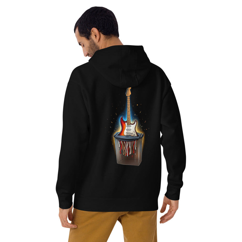 Hoodie Guitar Shredder Sunburst Paper Shredder - Modelo masculino espalda 2