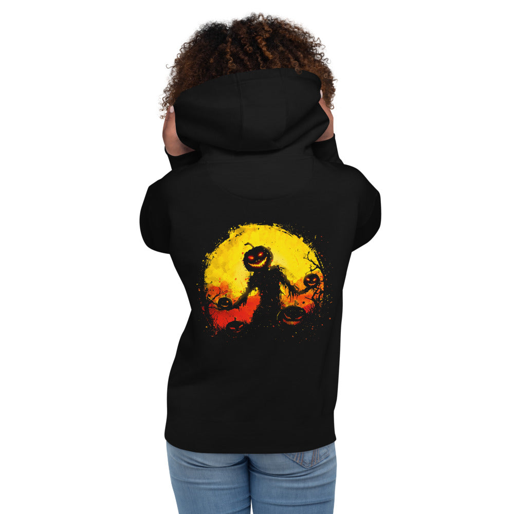 Hoodie Halloween Pumpkin Scarecrow Moon - Modelo femenina espalda