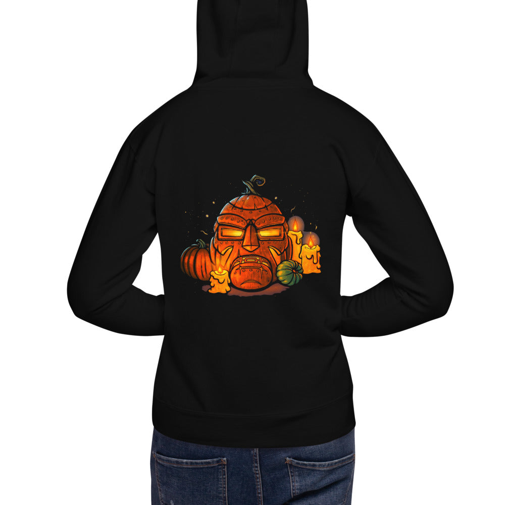 Hoodie Iron Mask Jack O Lantern Candles - Modelo masculino espalda