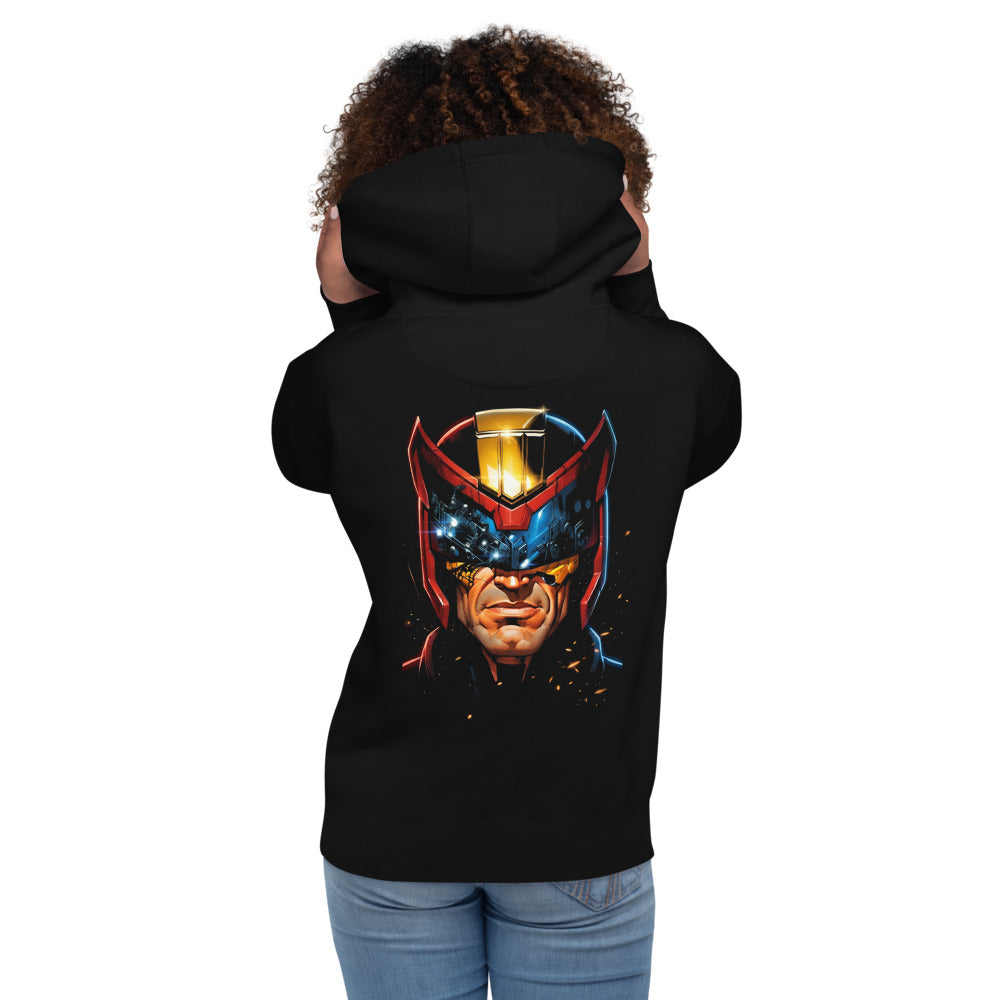 Hoodie Judge Dredd Golden Crest Helmet - Modelo femenina espalda