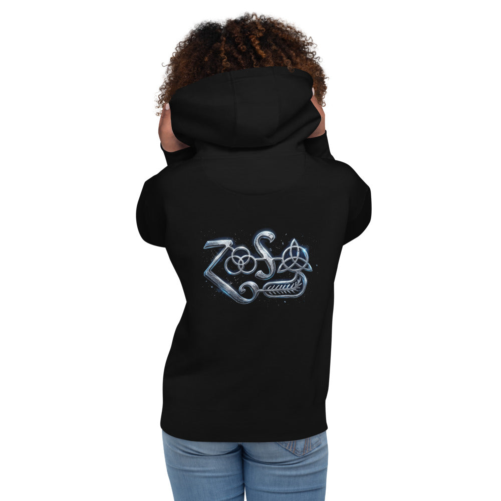 Hoodie Led Zeppelin Zoso Chrome Symbol - Modelo femenina espalda
