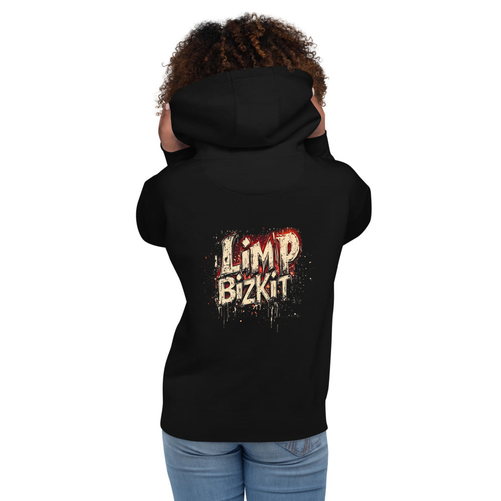 Hoodie Limp Bizkit Grunge Drip Red Glow - Modelo femenina espalda