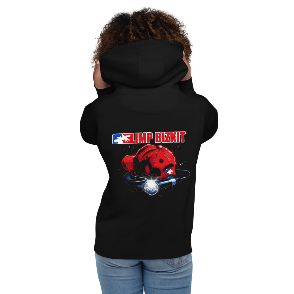 Hoodie Limp Bizkit Red Cap Microphone - Modelo femenina espalda