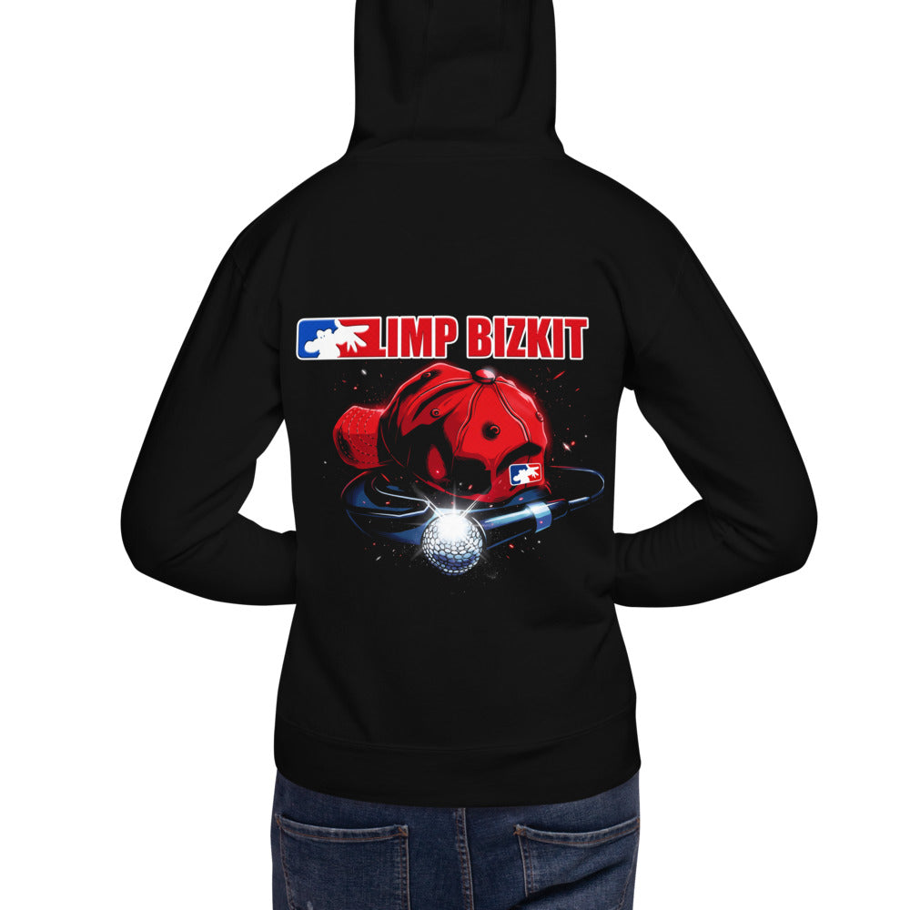 Hoodie Limp Bizkit Red Cap Microphone - Modelo masculino espalda