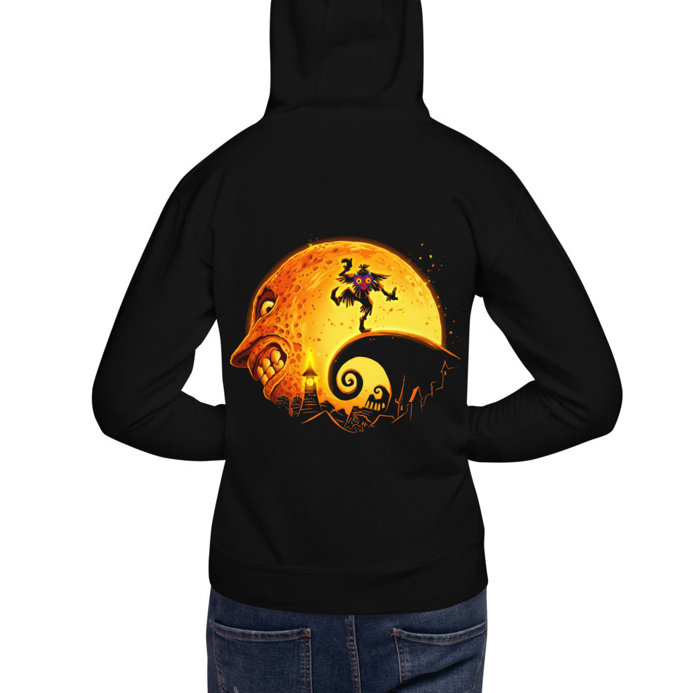 Hoodie Majora's Mask Skull Kid Spiral Hill Moon - Modelo masculino espalda