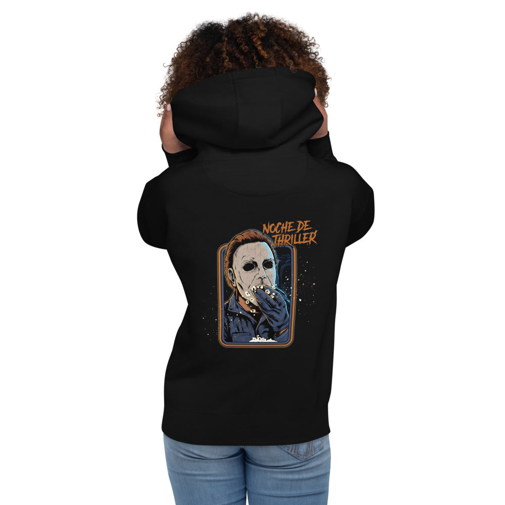 Hoodie Michael Myers Noche De Thriller Palomitas - Modelo femenina espalda