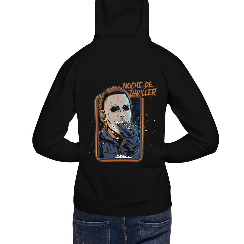Hoodie Michael Myers Noche De Thriller Palomitas - Modelo masculino espalda