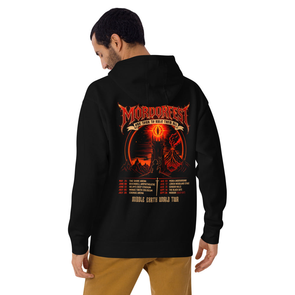 Hoodie Mordorfest One Tour To Rule Them All - Modelo masculino espalda 2