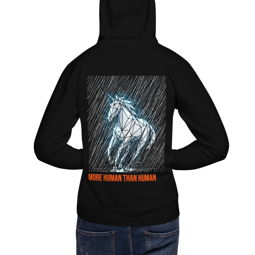 Hoodie More Human Than Human Geometric Unicorn - Modelo masculino espalda