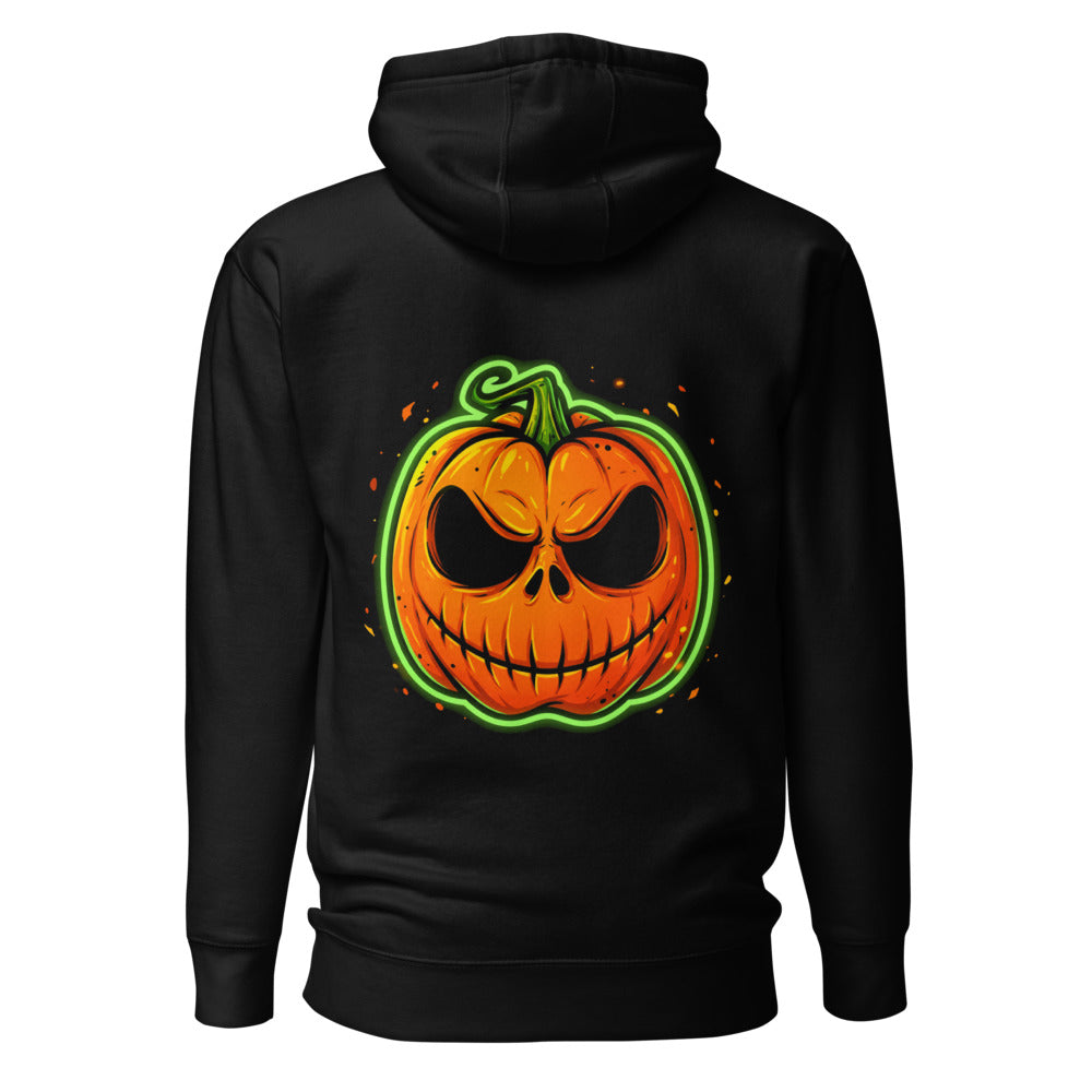 Hoodie Neon Green Skull Jack O Lantern - Espalda