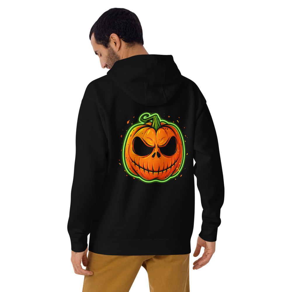 Hoodie Neon Green Skull Jack O Lantern - Modelo masculino espalda 2