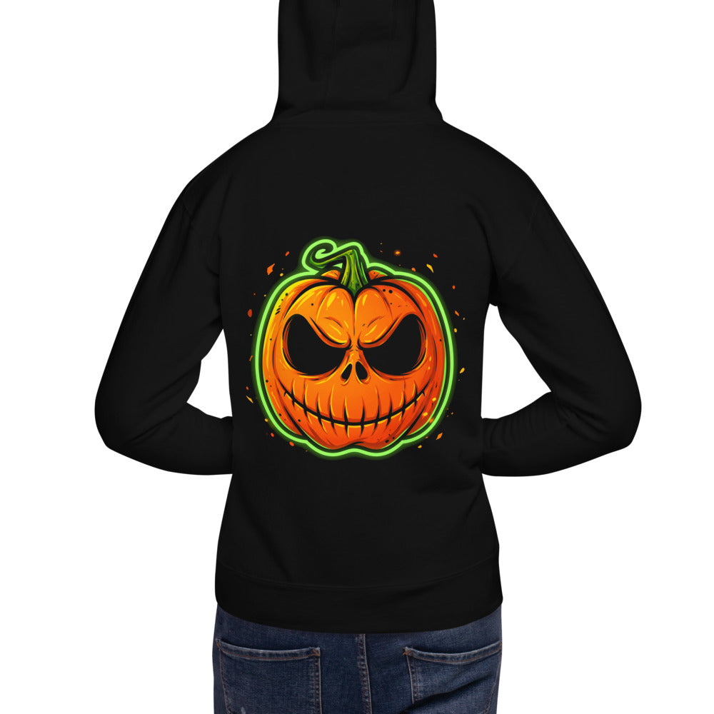 Hoodie Neon Green Skull Jack O Lantern - Modelo masculino espalda