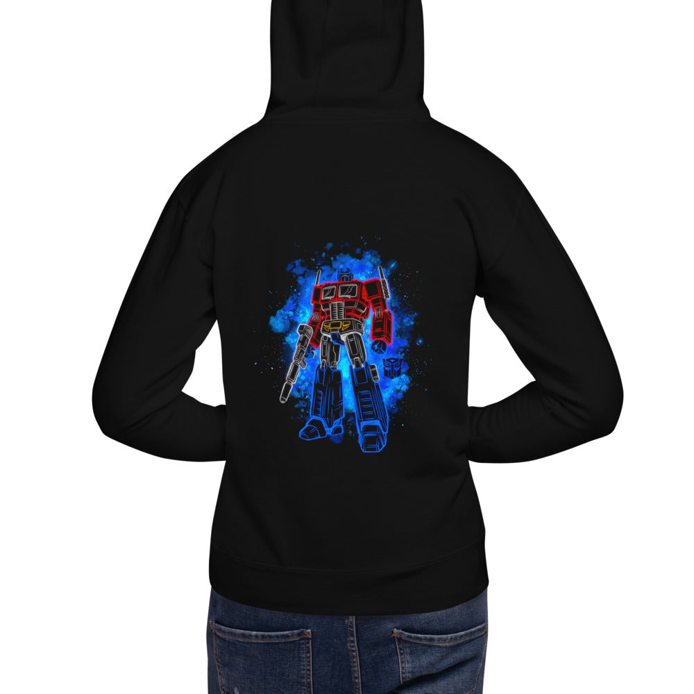 Hoodie Optimus Prime Neon Outline Nebula - Modelo masculino espalda